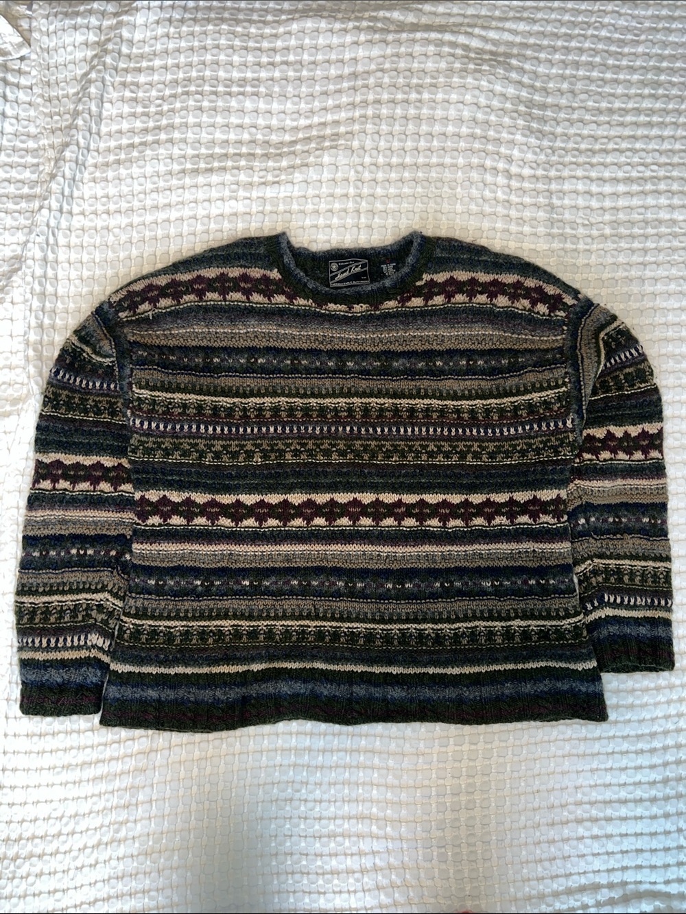 America Eagle Hand Knit Fair Isle Wool Blend Sweater | Vintage 90s Grandpacore